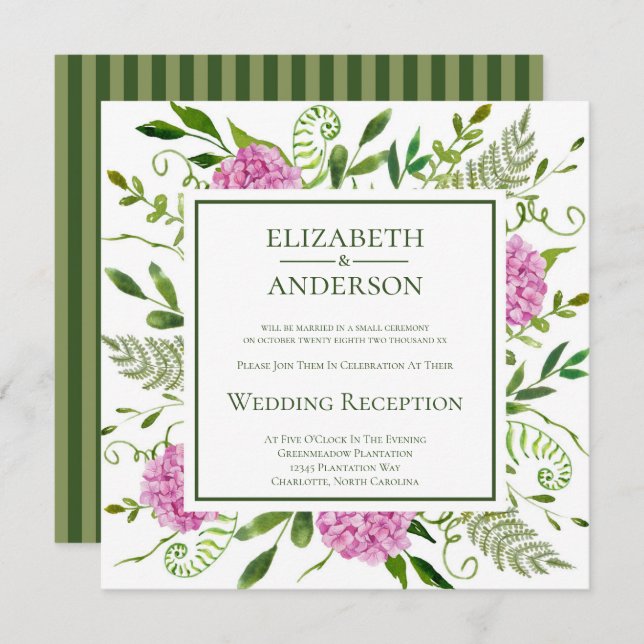 Pink Hydrangea Wedding Reception Invitation (Front/Back)