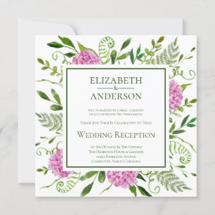 Pink Hydrangea Wedding Reception Invitation