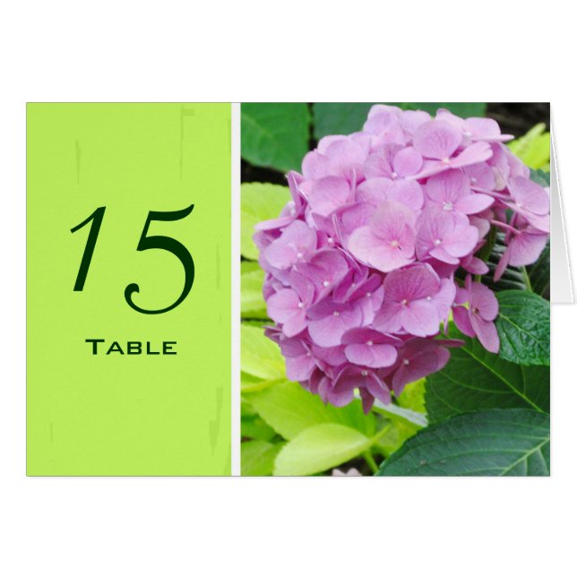 Pink Hydrangea Wedding Table Number Card (Front Horizontal)