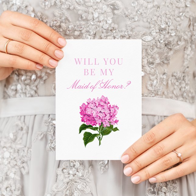 Pink Hydrangea Will You Be My Maid of Honour Card (Creator Uploaded)