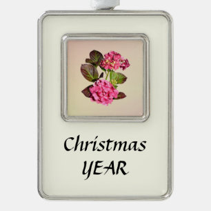 Pink Hydrangea With Leaves Silver Plated Framed Ornament