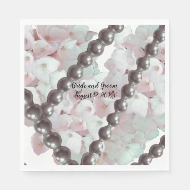 Pink Hydrangeas and Pearls Wedding Paper Napkins (Front)