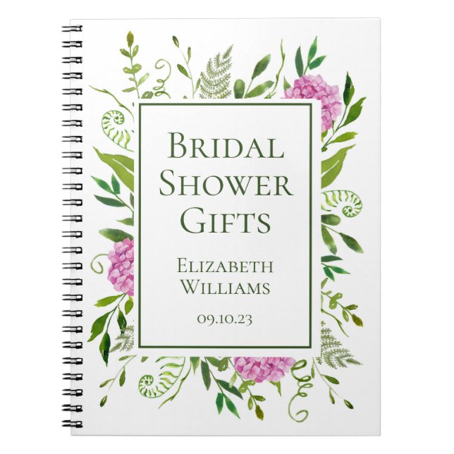 Pink Hydrangeas Bridal Shower Gifts Notebook (Front)
