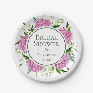 Pink Hydrangeas Bridal Shower Paper Plate