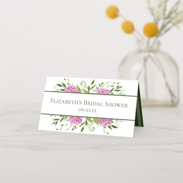 Pink Hydrangeas Bridal Shower Place Card (Back)