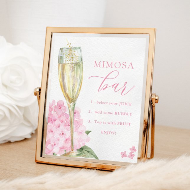 Pink Hydrangeas & Gold Glass Mimosa Bar Poster (Creator Uploaded)