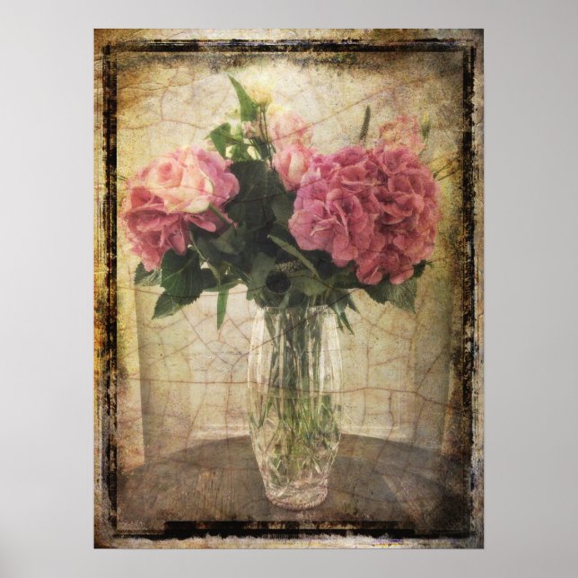 Pink Hydrangeas in a Vase Poster (Front)