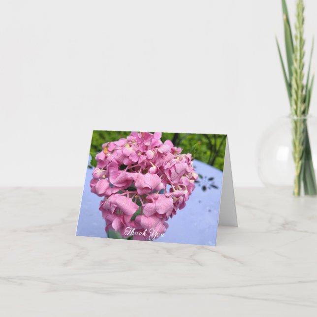 Pink Hydrangeas On A Table Thank You Card (Front)