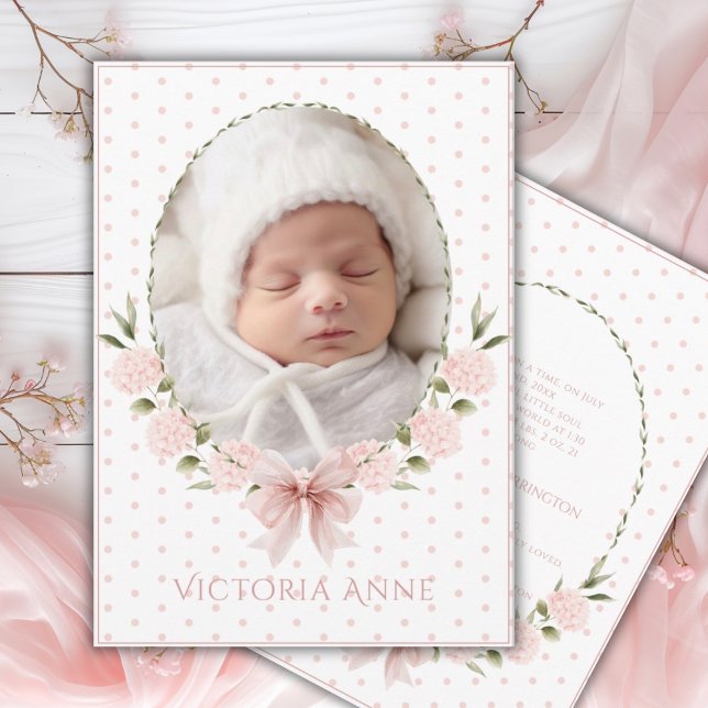Pink  Hydrangeas Vintage Birth Announcement (Creator Uploaded)