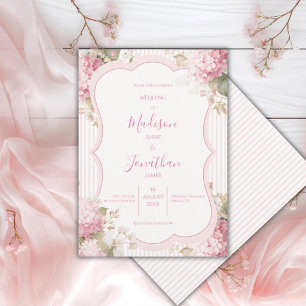 Pink Hydrangeas Vintage Elegant Wedding Invitation