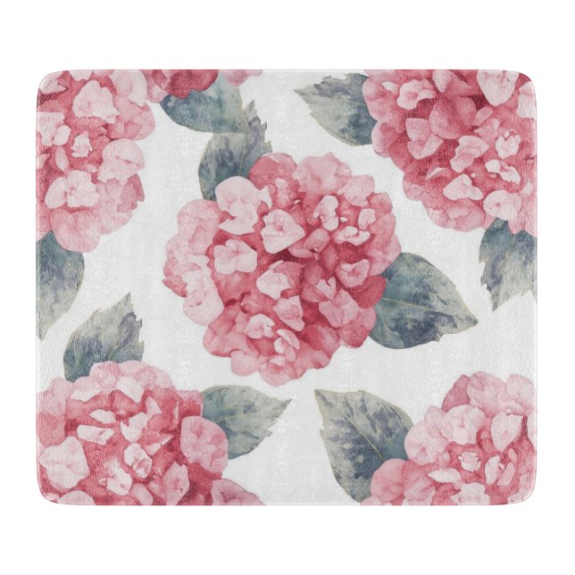Pink Hydrangeas Watercolor Floral Blooms Painting Cutting Board (Front)