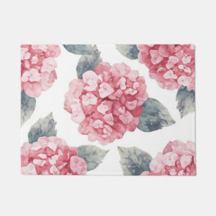 Pink Hydrangeas Watercolor Floral Blooms Painting Doormat