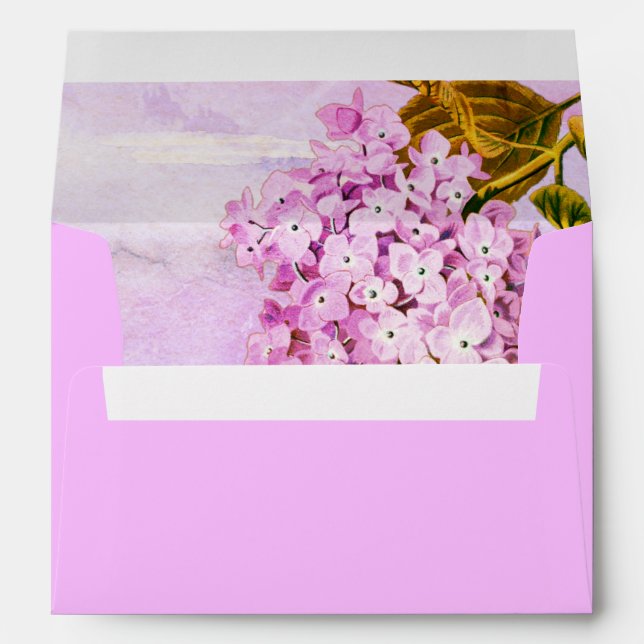 Pink hydrangeas watercolor floral wedding envelope (Back (Bottom))
