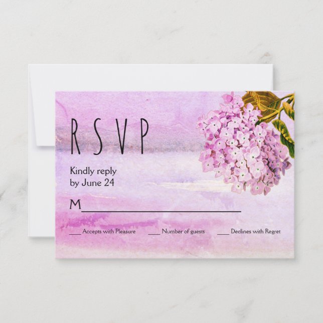 Pink hydrangeas watercolor floral wedding RSVP Card (Front)