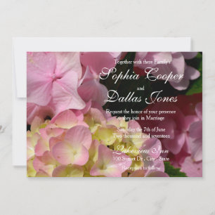 Pink Hydrangeas yellow pink green floral Wedding Invitation