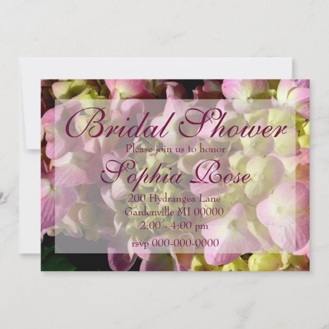 Pink Hydrangeas yellow pink green floral Wedding Invitation (Front)