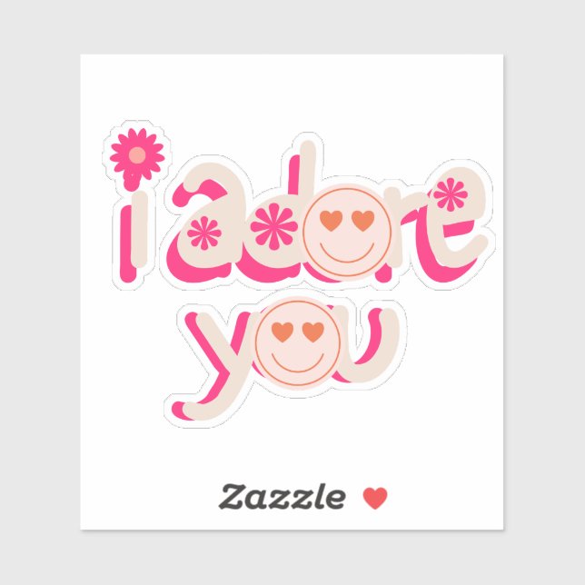 Pink "i adore you" Smiley Sticker (Sheet)