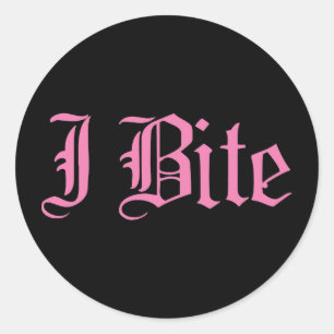 Pink "I Bite" Text Classic Round Sticker