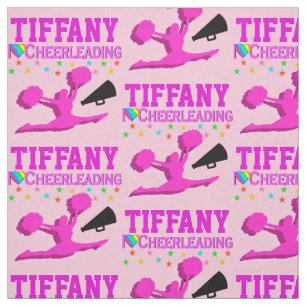 PINK I LOVE CHEERLEADING PERSONALIZED FABRIC