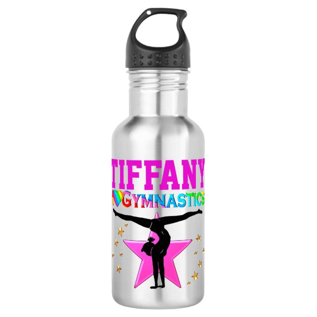 PINK I LOVE GYMNASTICS PERSONALIZED WATER BOTTLE (Front)