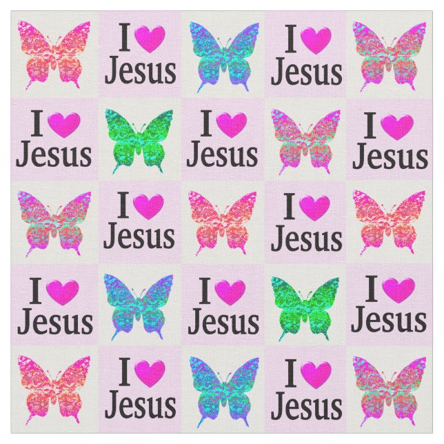 PINK I LOVE JESUS BUTTERFLY FABRIC (Close Up)