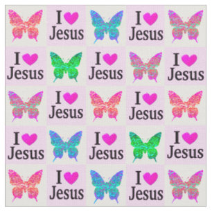 PINK I LOVE JESUS BUTTERFLY FABRIC