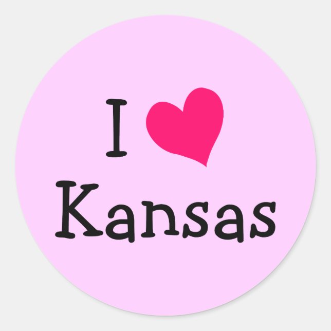 Pink I Love Kansas Classic Round Sticker (Front)