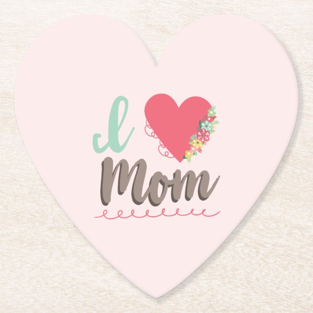 Pink I love mum heart Paper Coaster (Front)