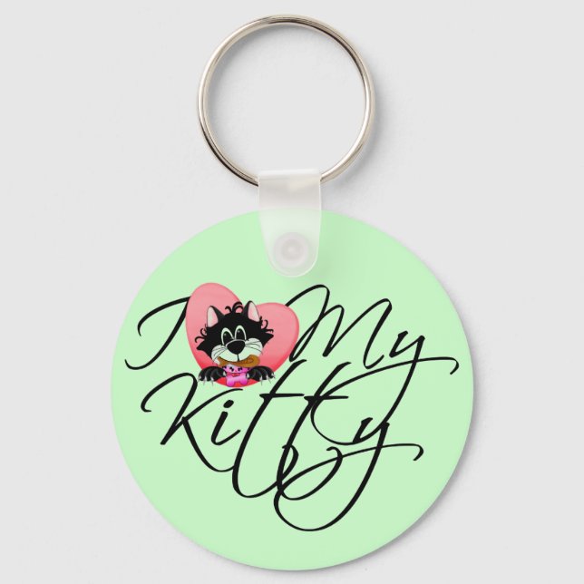 Pink I Love My Kitty Tshirts and Gifts Key Ring (Front)