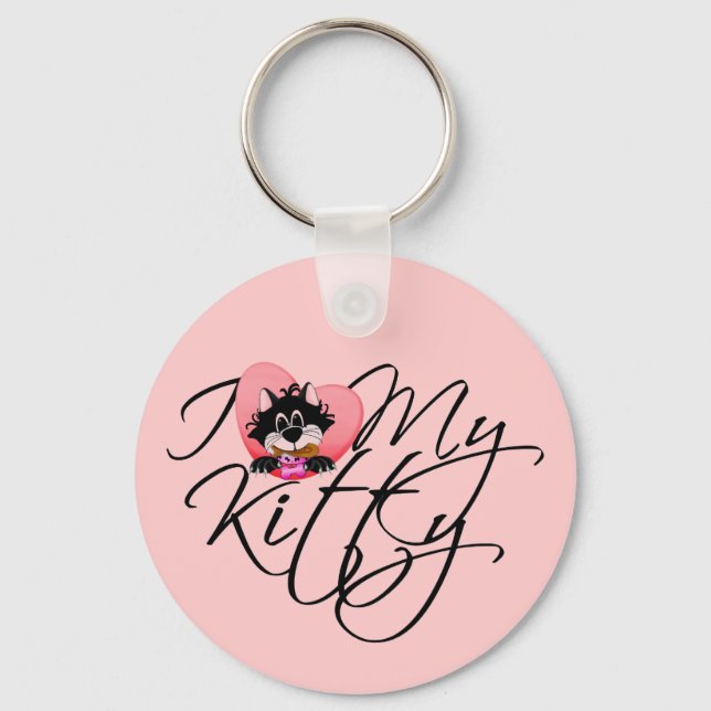 Pink I Love My Kitty Tshirts and Gifts Key Ring (Front)