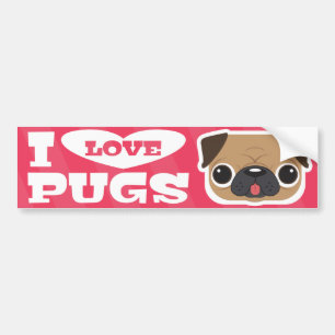 Pink I LOVE PUGS bumpersticker Bumper Sticker