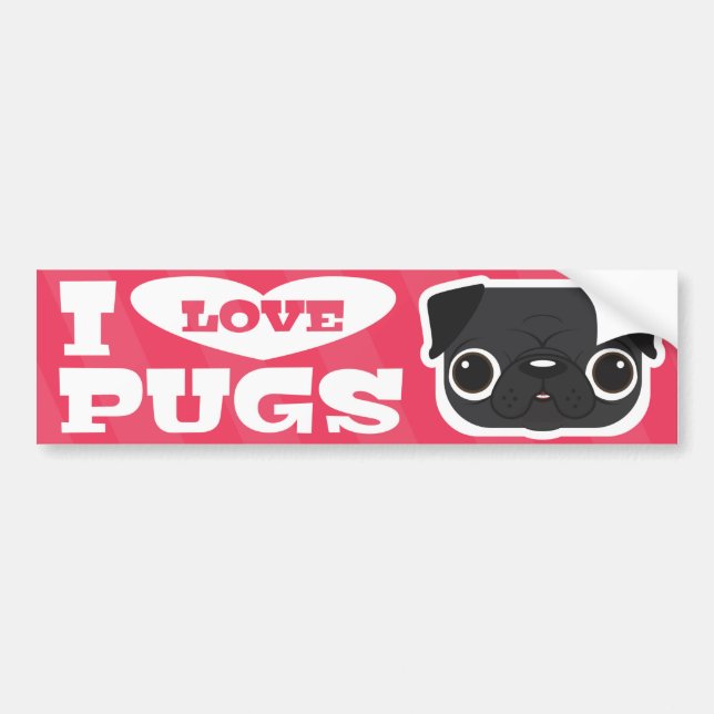 Pink I LOVE PUGS bumpersticker Bumper Sticker (Front)