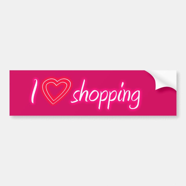 Pink I Love Shopping Bumper Sticker (Front)