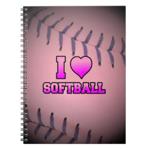 Pink I Love Softball Notebook