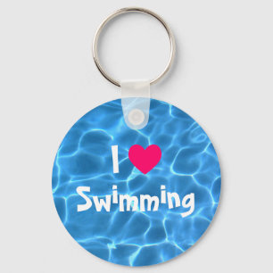 Pink I Love Swimming Blue Swimming Pool Key Ring