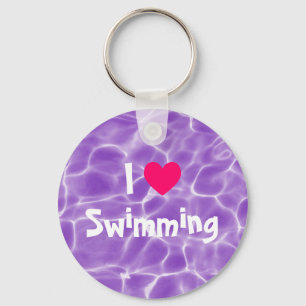 Pink I Love Swimming Purple Swimming Pool Key Ring