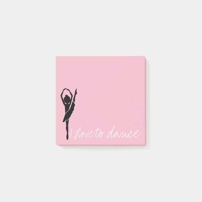 Pink I Love To Dance Silhouette Ballerina Post-it Notes (Front)