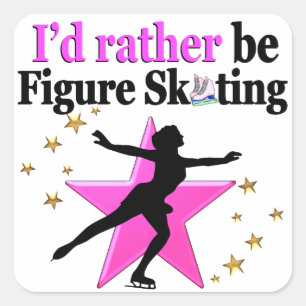 PINK I WOULD RATHER BE ICE SKATING DESIGN SQUARE STICKER