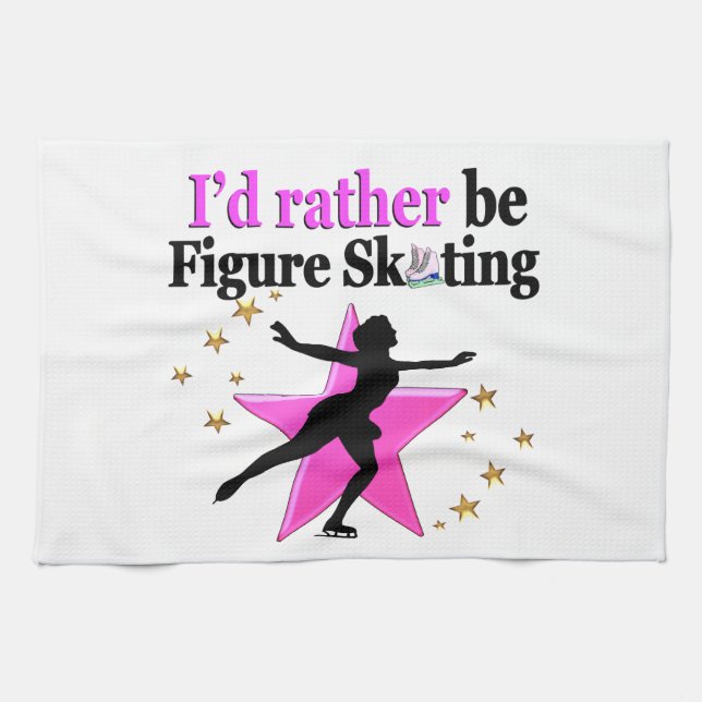 PINK I WOULD RATHER BE ICE SKATING DESIGN TEA TOWEL (Horizontal)