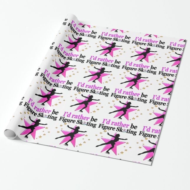 PINK I WOULD RATHER BE ICE SKATING DESIGN WRAPPING PAPER (Unrolled)