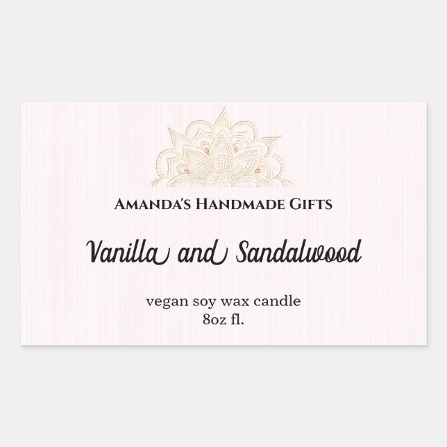Pink Ice and Gold Mandala Scented Candle Rectangular Sticker (Front)