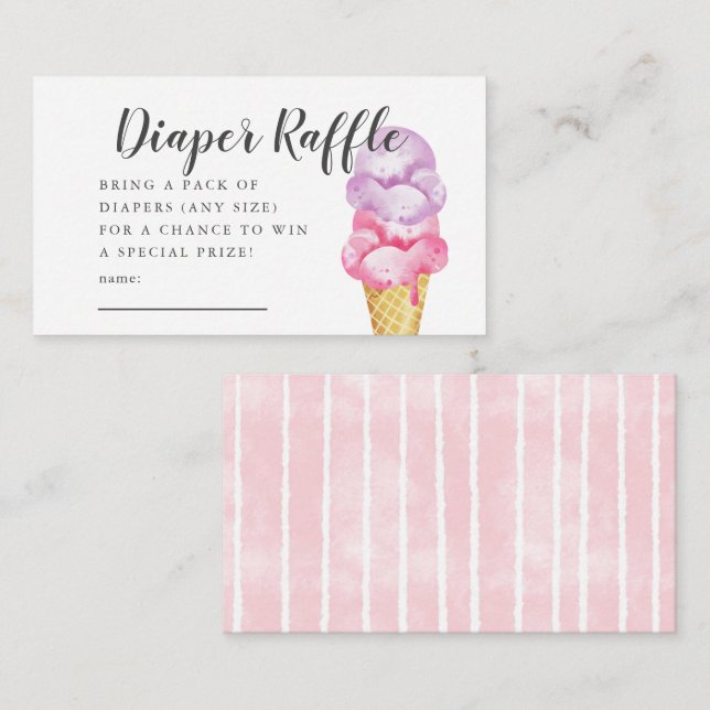 Pink Ice Cream Baby Shower Diaper Raffle Ticket Enclosure Card (Front/Back)