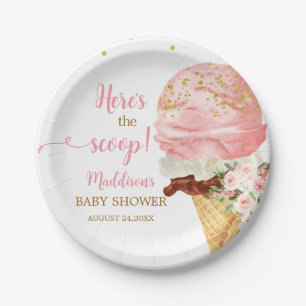 Pink Ice Cream Baby Shower  Paper Plate