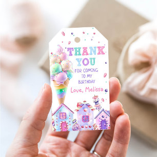 Pink Ice Cream Birthday Thank You Gift Tags 