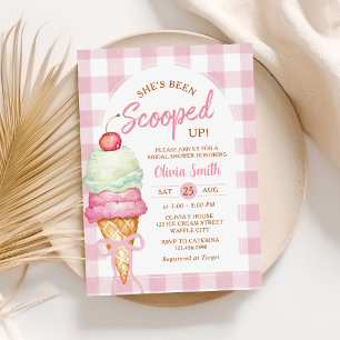 Pink Ice Cream Bow Gingham Bridal Shower Invitation