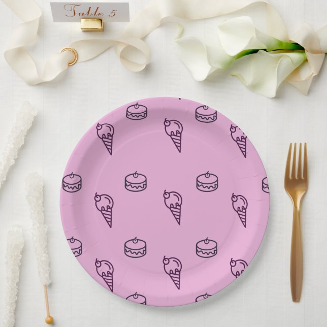 Pink ice-cream & cake Paper Plate (Wedding)