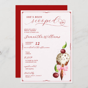 Pink Ice Cream Cherry Red Scooped Up Bridal Shower Invitation