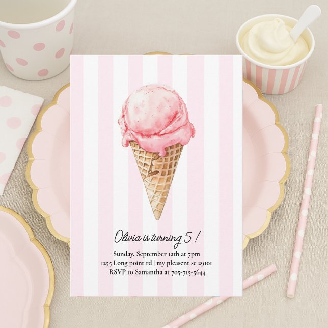 Pink Ice Cream Cone Birthday | Editable Summer Invitation (Creator Uploaded)