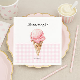 Pink Ice Cream Cone Birthday Napkin   Personalized