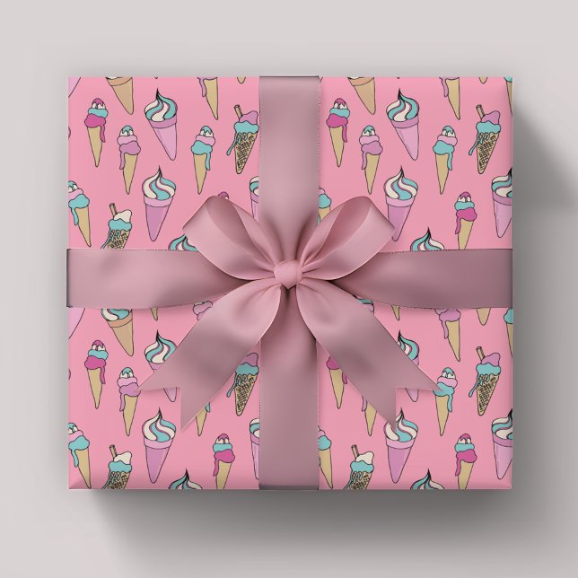 Pink Ice Cream Cone Gift pattern Wrapping Paper (Ice Cream pattern girls wrapping paper)